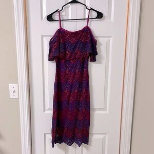 Bebe Purple and Navy Lace Midi Dress